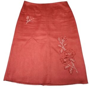 BCBG MaxAzria Salmon-Coral Pink Embroidered Appliqué Skirt Size 0